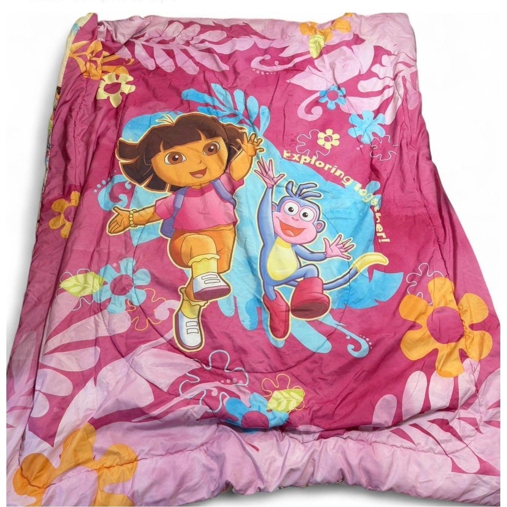 Vintage 2010 Dora the Explorer Boots Full Comforter Pink Floral Nickelodeon